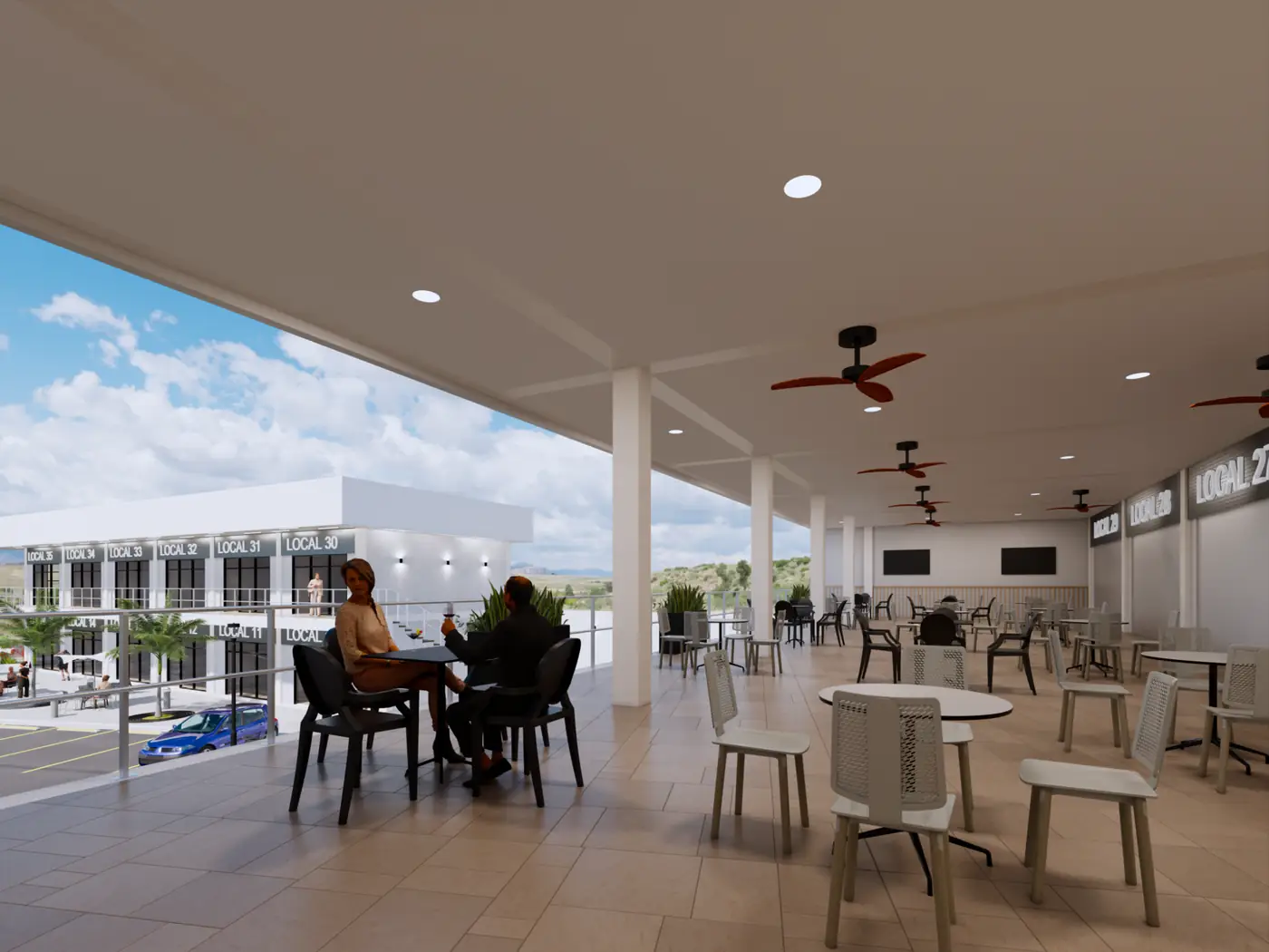 Área gastronómica con mobiliario